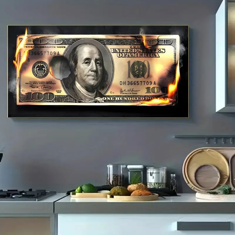 IMPRESION EN LIENZO DE DOLLAR EN LLAMAS
